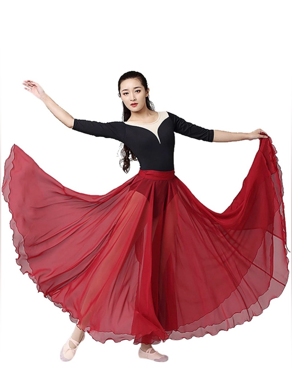 Women’s Wrap Skirt - Ballet / Dance - Wine Red - Long